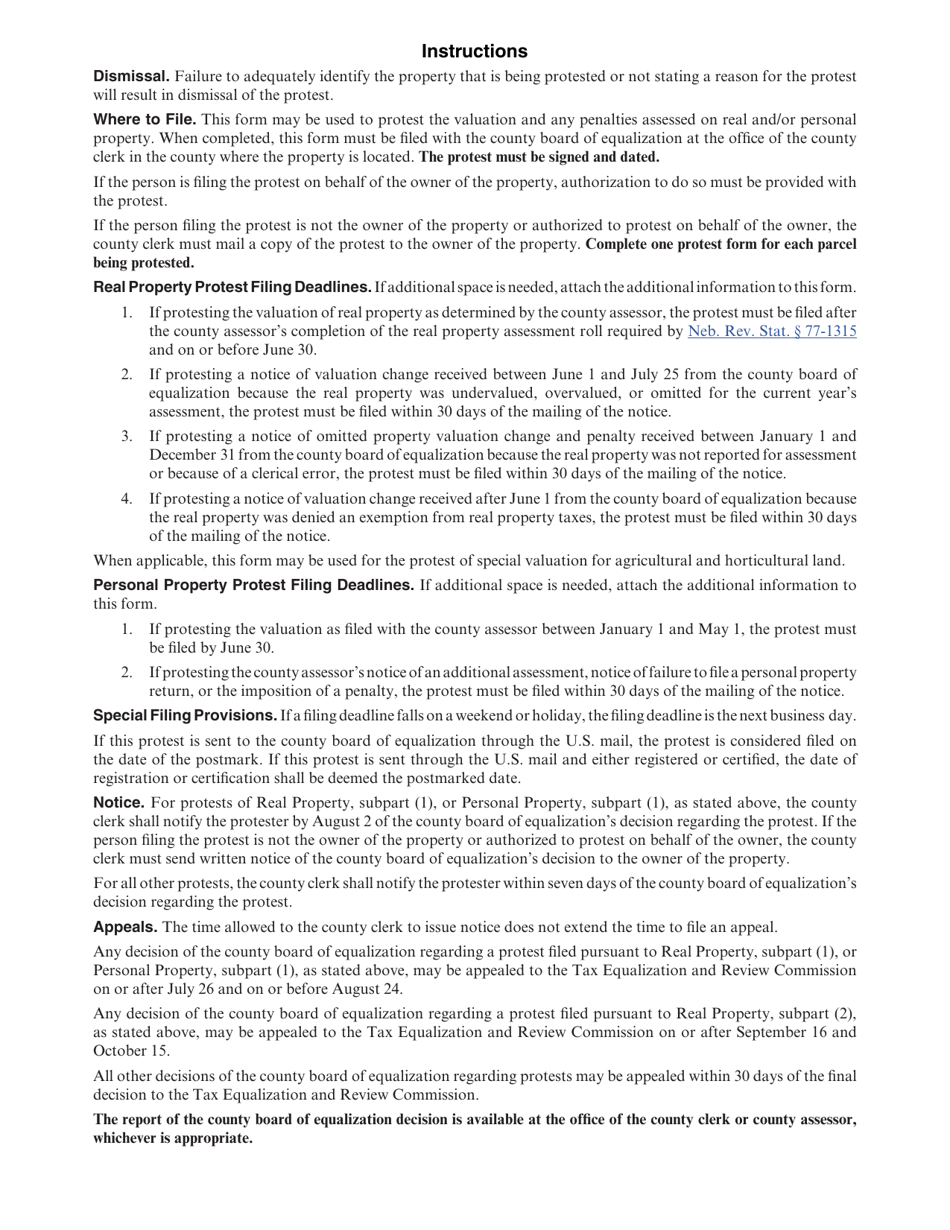 Form 422A Property Valuation Protest and Report of County Board of Equalization Action - Nebraska, Page 2