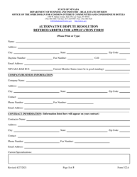 Document preview: Form 522A Alternative Dispute Resolution Referee/Arbitrator Application Form - Nevada