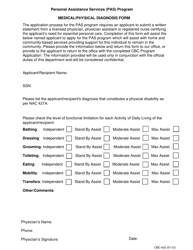 Document preview: Form CBC-423 Medical/Physical Diagnosis Form - Personal Assistance Services (Pas) Program - Nevada