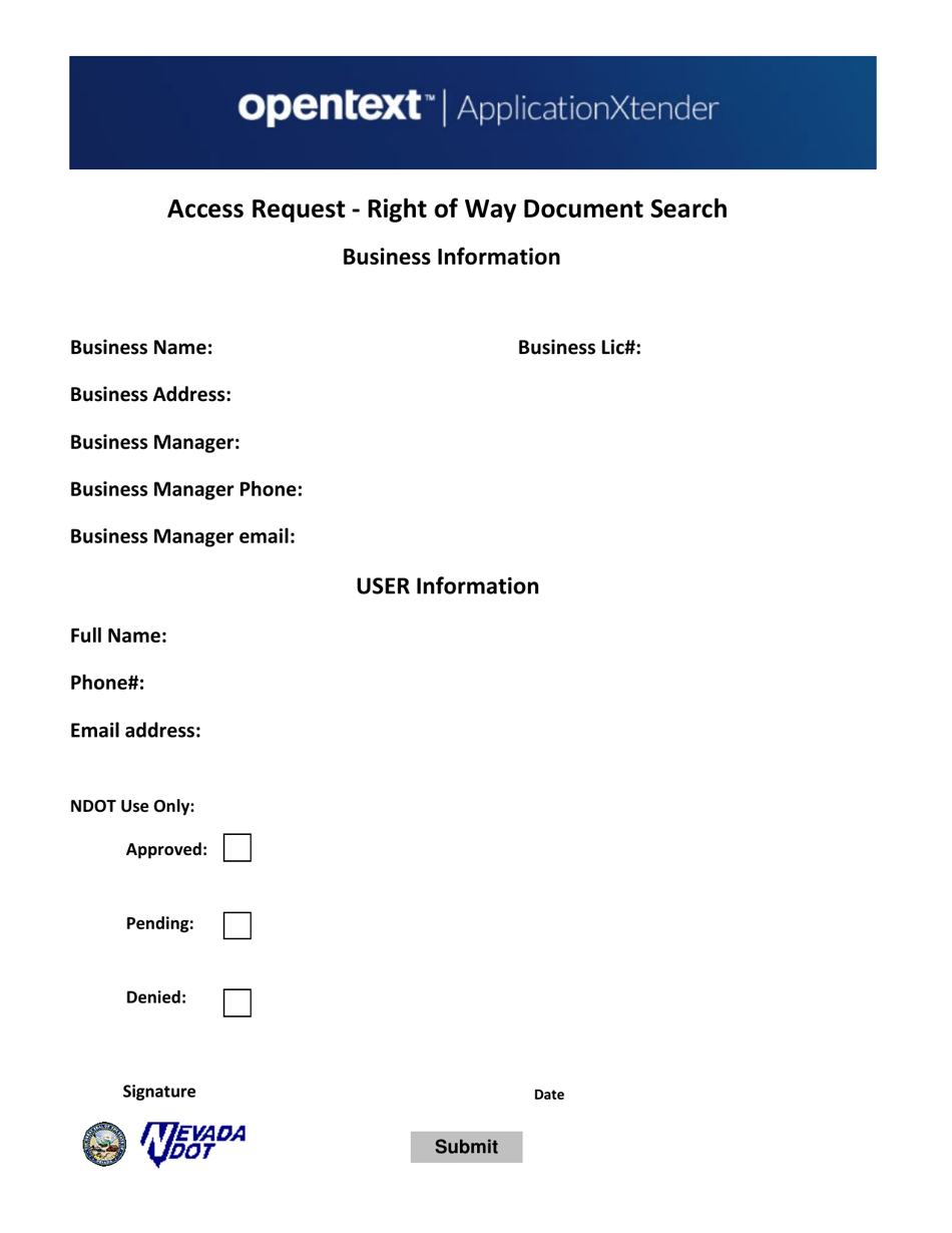Access Request - Right of Way Document Search - Nevada, Page 1