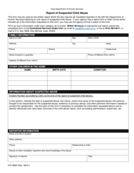 Document preview: Form 470-0665 Report of Suspected Child Abuse - Iowa