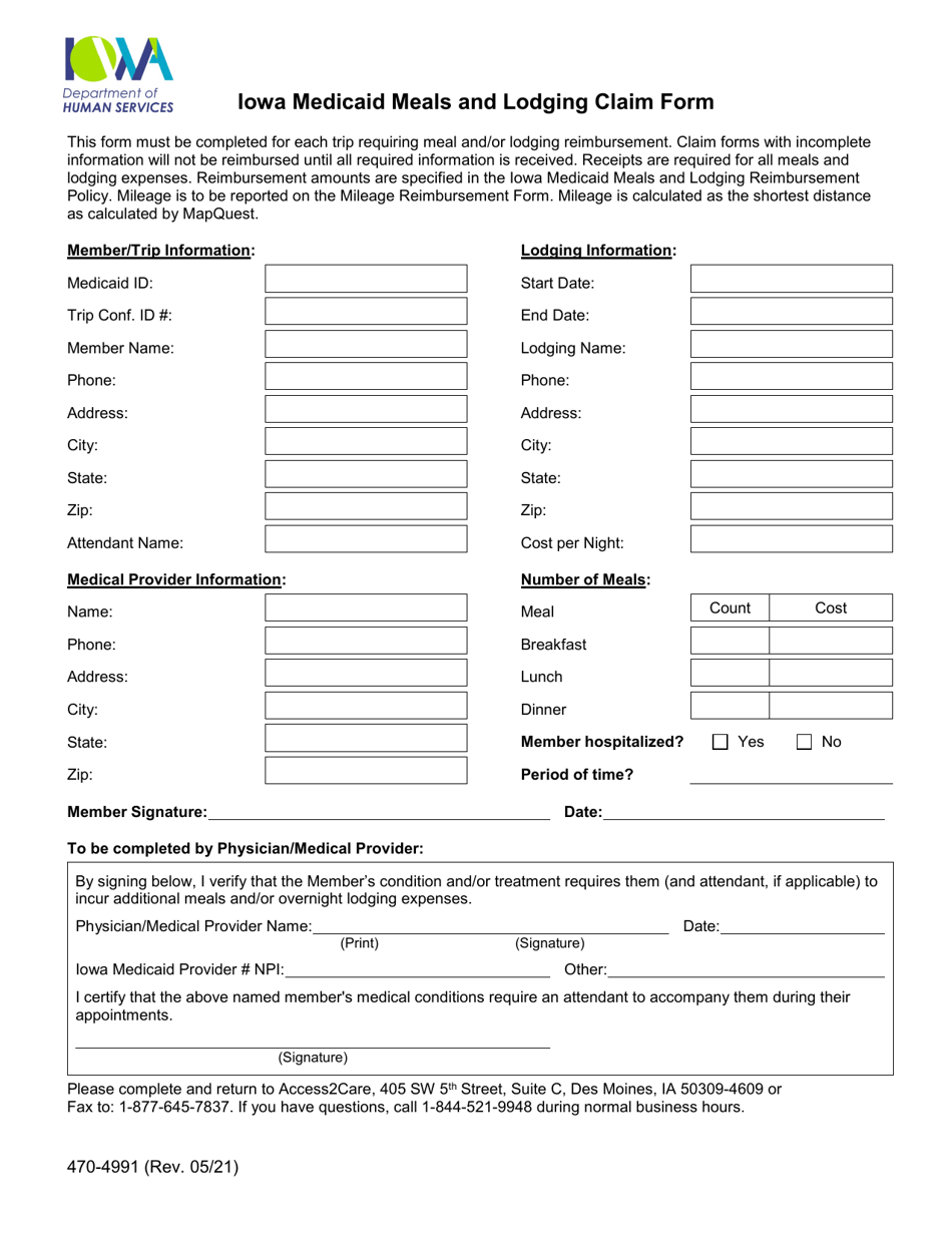 Form 4704991 Download Fillable PDF or Fill Online Iowa Medicaid Meals