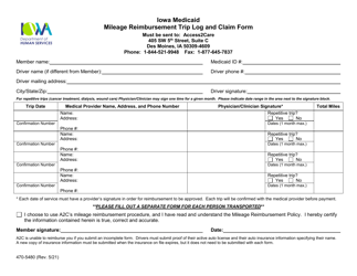 Document preview: Form 470-5480 Iowa Medicaid Mileage Reimbursement Trip Log and Claim Form - Iowa