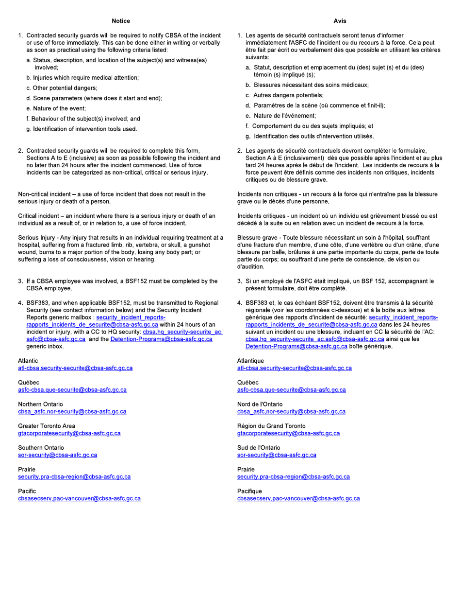 Form BSF383 Contracted Security Guard Incident and Use of Force Report - Canada (English / French), Page 4