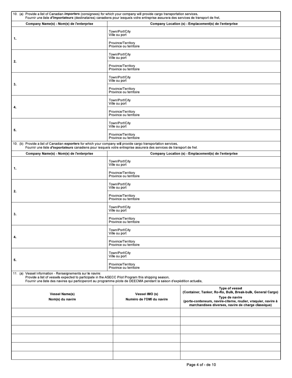 Form BSF786 Arctic Shipping Electronic Commercial Clearance (Asecc) Program Carrier Pre-season Profile - Canada (English / French), Page 4