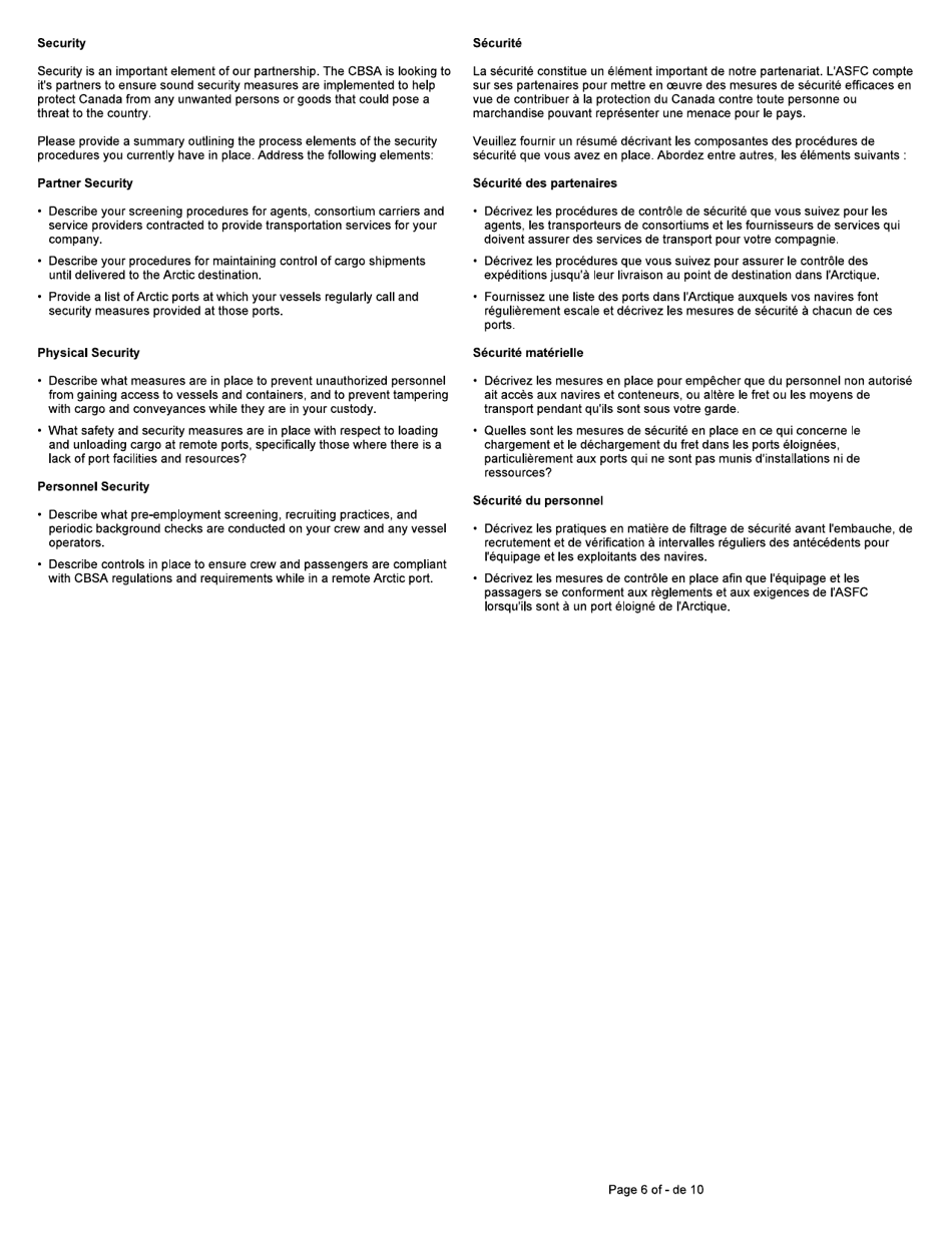 Form BSF786 Arctic Shipping Electronic Commercial Clearance (Asecc) Program Carrier Pre-season Profile - Canada (English / French), Page 6
