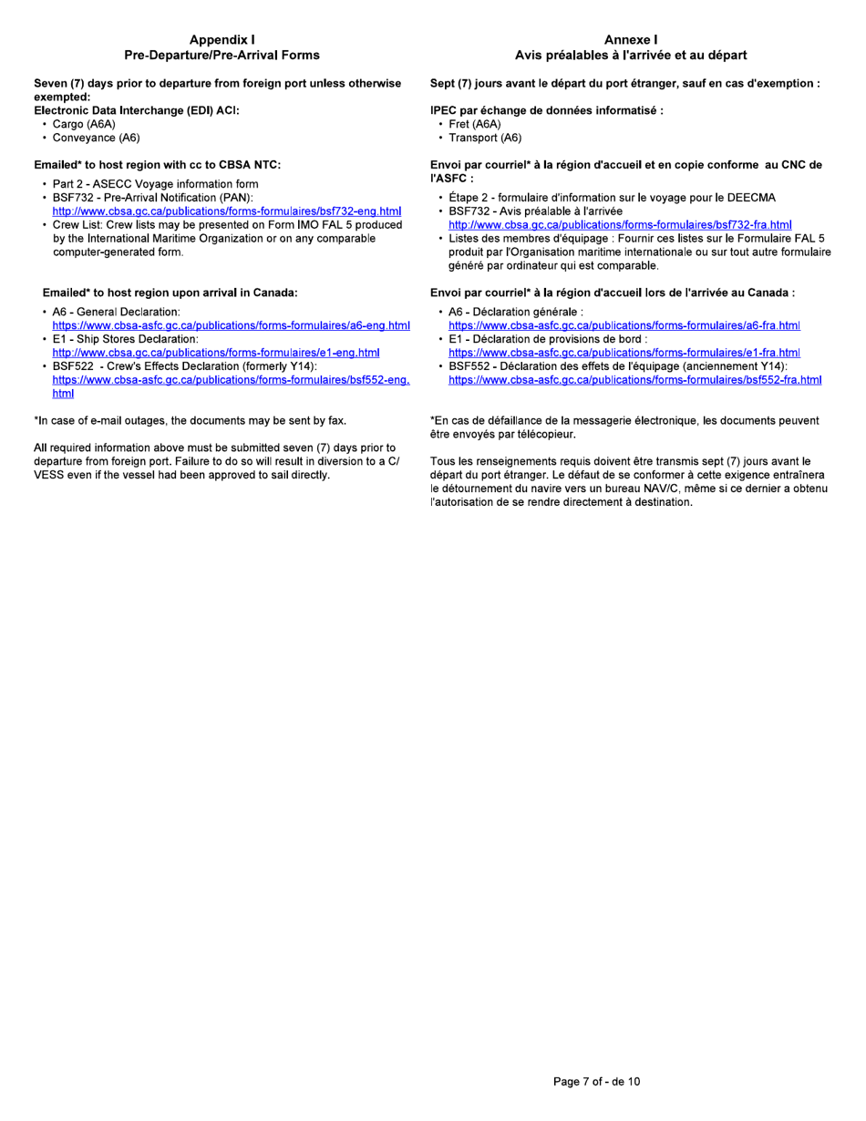 Form BSF786 Arctic Shipping Electronic Commercial Clearance (Asecc) Program Carrier Pre-season Profile - Canada (English / French), Page 7