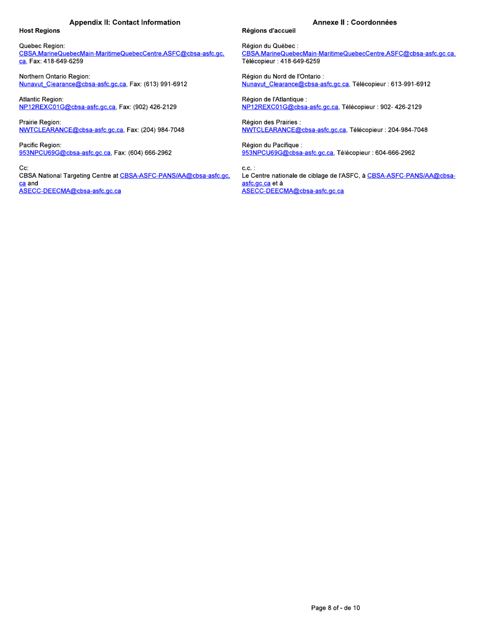 Form BSF786 Arctic Shipping Electronic Commercial Clearance (Asecc) Program Carrier Pre-season Profile - Canada (English / French), Page 8