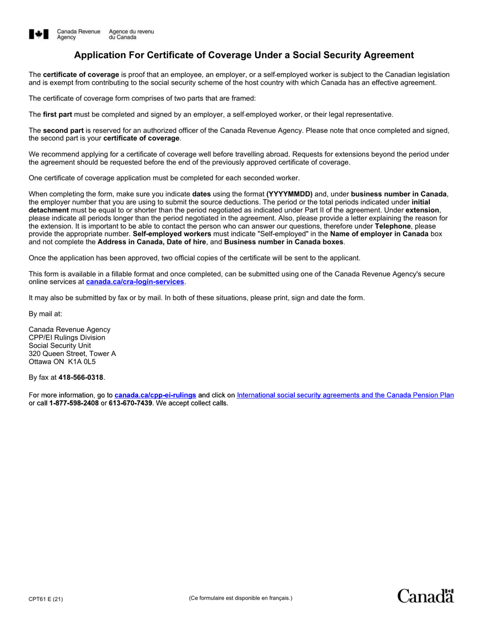 Form CPT61 Certificate of Coverage Under the Canada Pension Plan Pursuant to Article VI of the Agreement on Social Security Between Canada and the Republic of Malta - Canada (English / French), Page 3