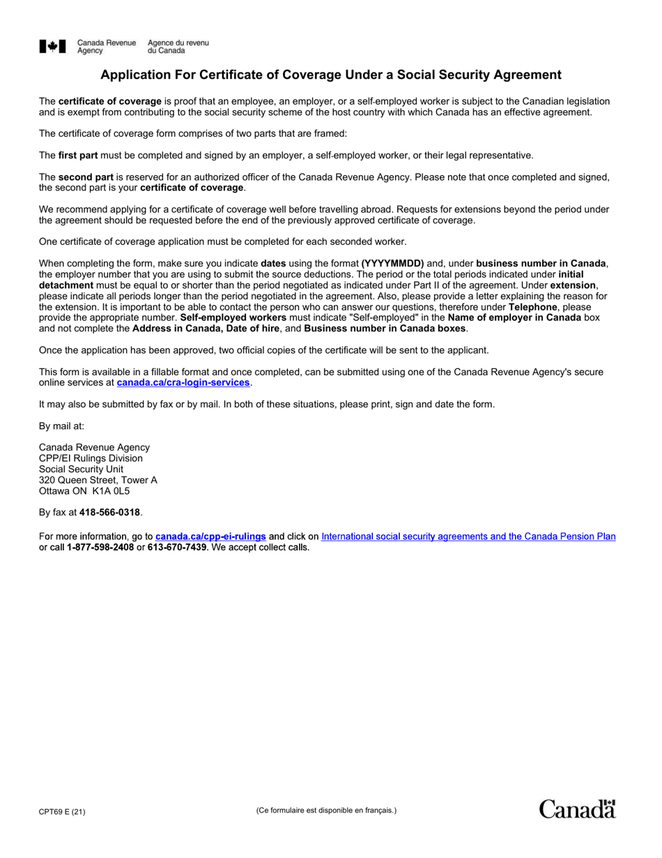 Form CPT69 Certificate of Coverage Under the Canada Pension Plan Pursuant to Articles 6 to 9 of the Convention on Social Security Between Canada and the Swiss Confederation - Canada (English / French), Page 3