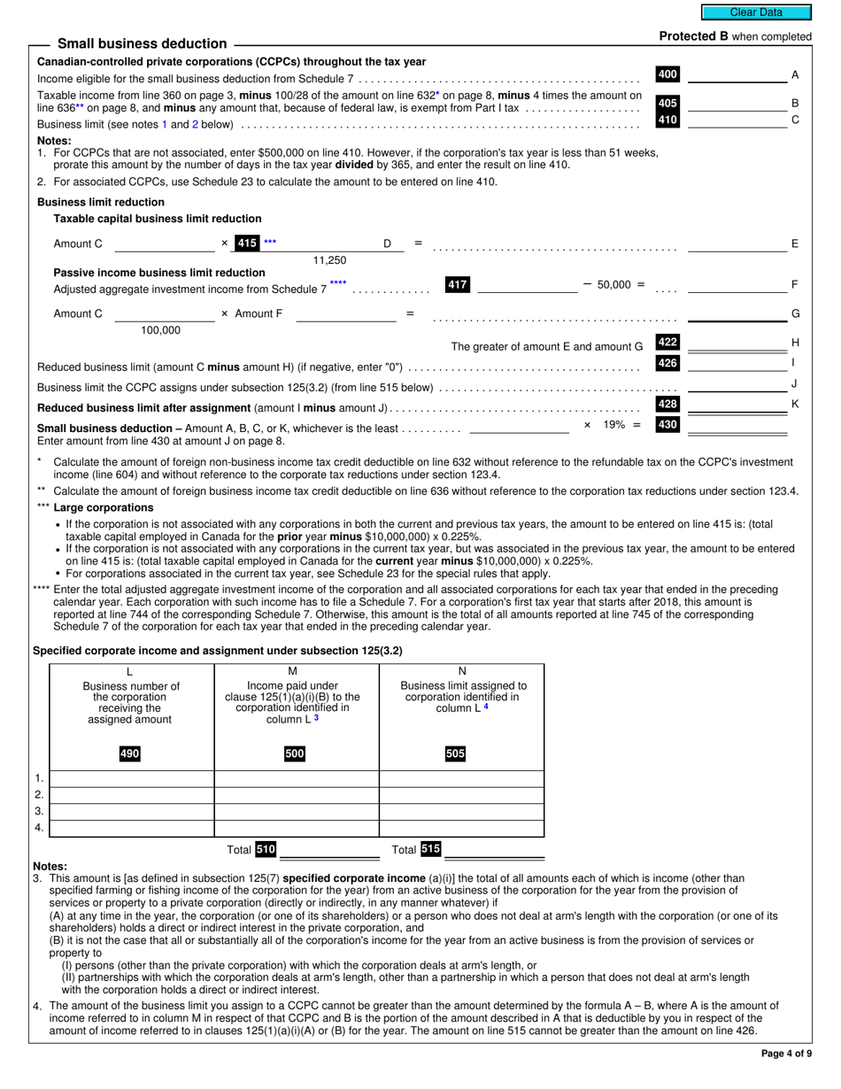 Form T2 Corporation Income Tax Return (2020 and Later Tax Years) - Canada, Page 4