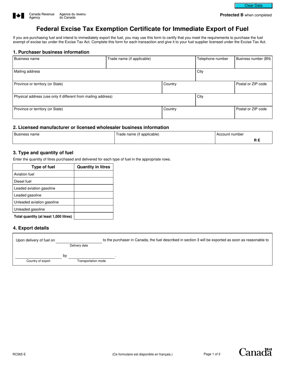 Form RC565 Download Fillable PDF Or Fill Online Federal Excise Tax 