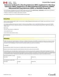 Form 5.00.02E &quot;Submission Certificate for a New Drug Submission (Nds), Supplement to a New Drug Submission (Snds), Supplement to an Abbreviated New Drug Submission (Sands), Abbreviated New Drug Submission (Ands), or Notifiable Change (Nc)&quot; - Canada