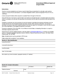 Form ON00117E &quot;Amendment Without Approval&quot; - Ontario, Canada