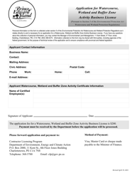 Document preview: Application for Watercourse, Wetland and Buffer Zone Activity Business License - Prince Edward Island, Canada