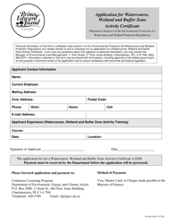 Document preview: Application for Watercourse, Wetland and Buffer Zone Activity Certificate - Prince Edward Island, Canada