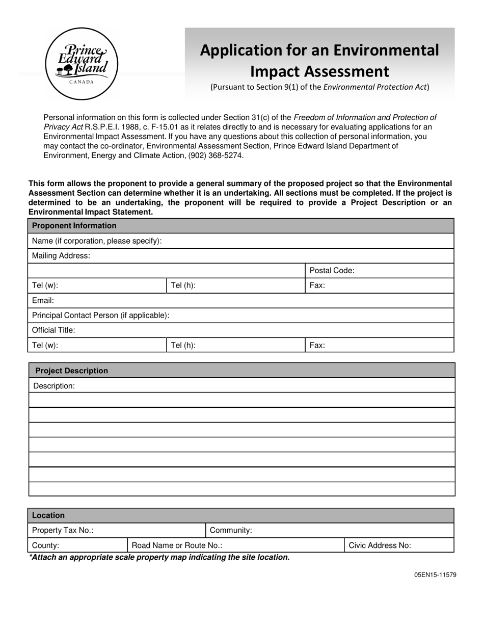 Prince Edward Island Canada Application for an Environmental Impact Assessment Download