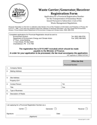 &quot;Waste Carrier/Generator/Receiver Registration Form&quot; - Prince Edward Island, Canada