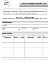 Application for Environmental Records Review - Prince Edward Island, Canada