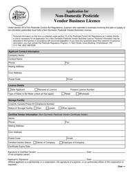 Application for Non-domestic Pesticide Vendor Business Licence - Prince Edward Island, Canada