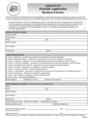Document preview: Application for Pesticide Application Business Licence - Prince Edward Island, Canada