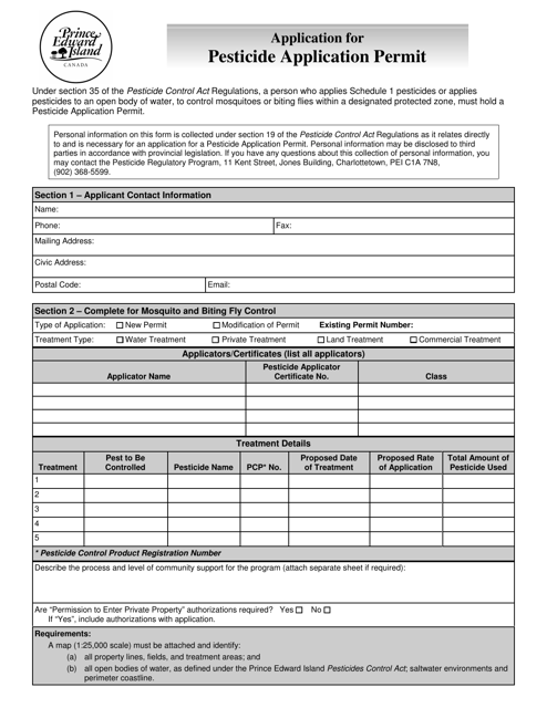 Application for Pesticide Application Permit - Prince Edward Island, Canada