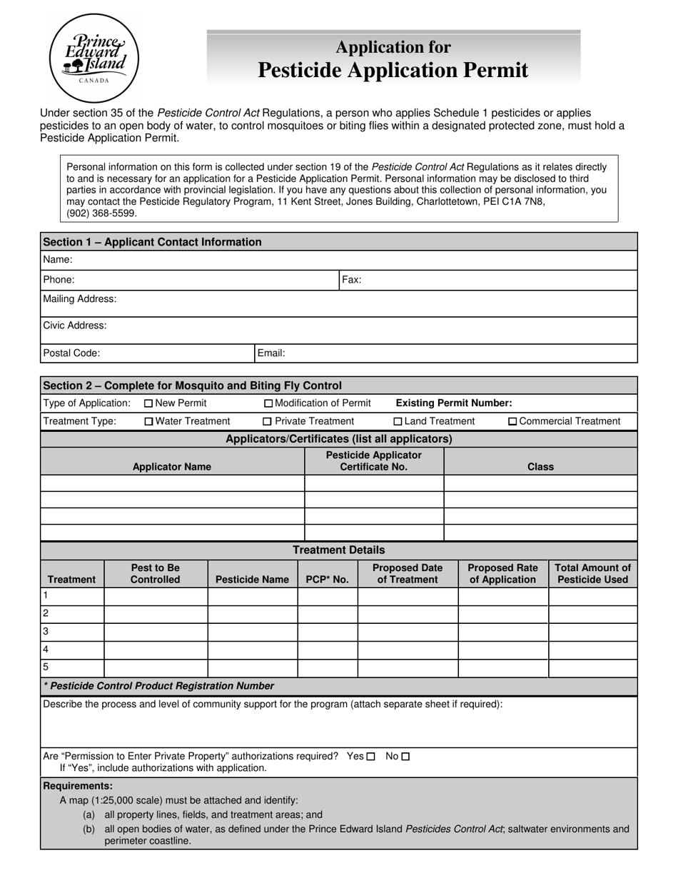 Application for Pesticide Application Permit - Prince Edward Island, Canada, Page 1