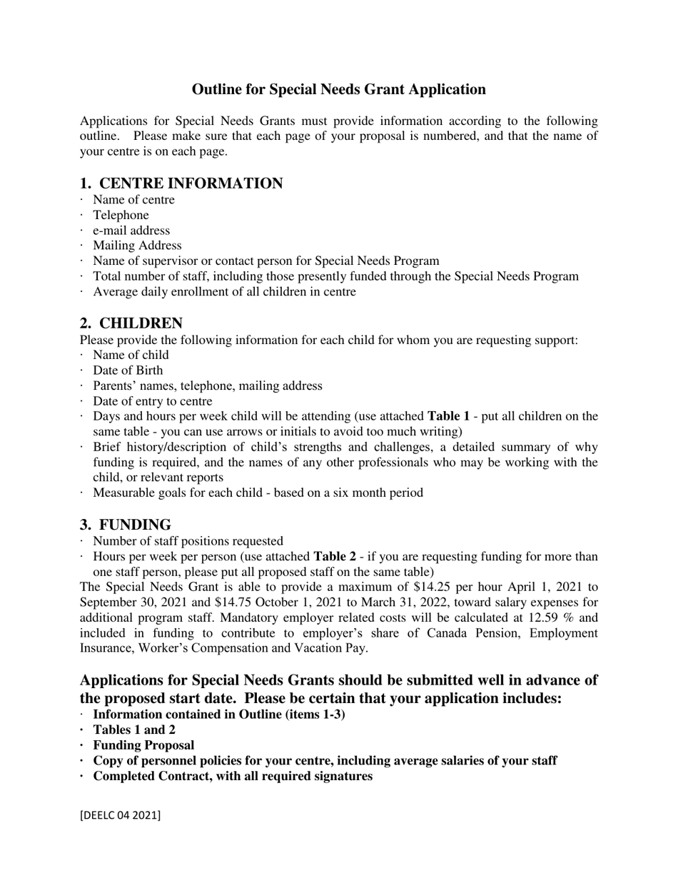 Special Needs Grant Application - Prince Edward Island, Canada, Page 1