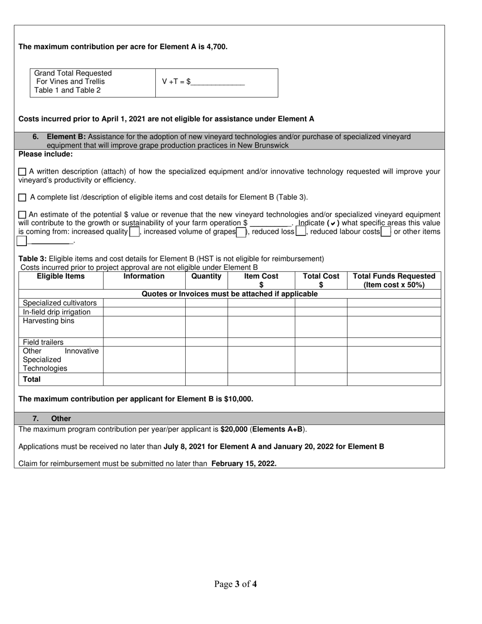 Application Form - Grape Industry Development Program - New Brunswick, Canada, Page 3