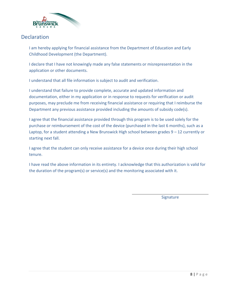 Laptop Subsidy Program Application - New Brunswick, Canada, Page 8