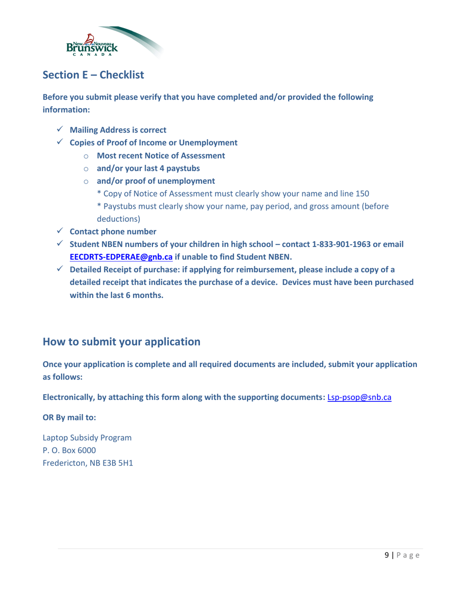 Laptop Subsidy Program Application - New Brunswick, Canada, Page 9