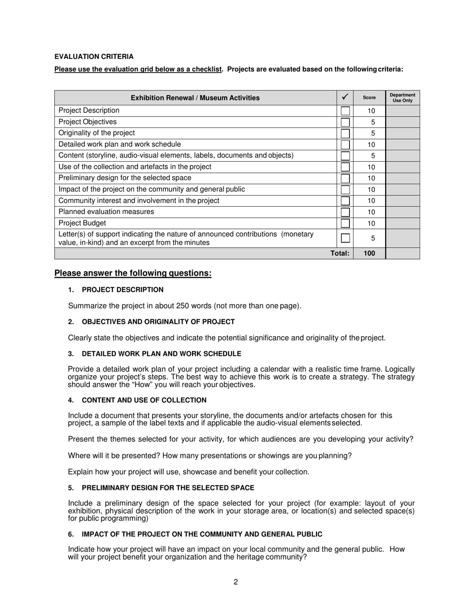 Exhibition Renewal and Museum Activities Grant Application Form - New Brunswick, Canada, Page 2