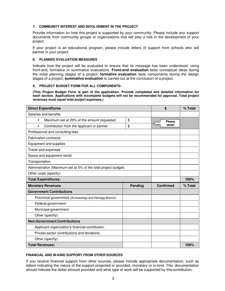 Exhibition Renewal and Museum Activities Grant Application Form - New Brunswick, Canada, Page 3