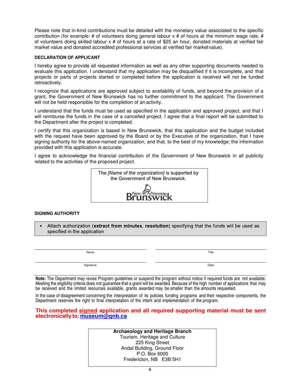 Exhibition Renewal and Museum Activities Grant Application Form - New Brunswick, Canada, Page 4