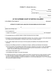 Form P11 Affidavit of Assets and Liabilities for Non-domiciled Estate Grant - British Columbia, Canada