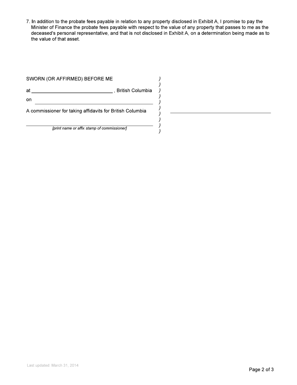 Form P11 Affidavit of Assets and Liabilities for Non-domiciled Estate Grant - British Columbia, Canada, Page 2