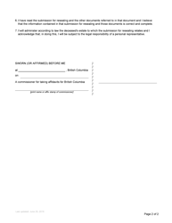 Form P22 Affidavit of Applicant for Resealing of Grant of Probate or Grant of Administration With Will Annexed - British Columbia, Canada, Page 2