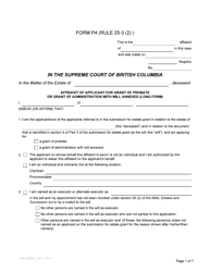 Form P4 Affidavit of Applicant for Grant of Probate or Grant of Administration With Will Annexed (Long Form) - British Columbia, Canada