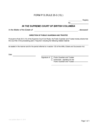 Document preview: Form P13 Direction of Public Guardian and Trustee - British Columbia, Canada