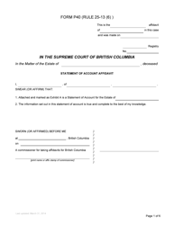 Form P40 Statement of Account Affidavit - British Columbia, Canada