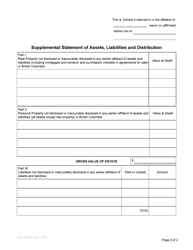 Form P15 Supplemental Affidavit of Assets and Liabilities for Non-domiciled Estate Grant - British Columbia, Canada, Page 2