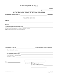 Document preview: Form P41 Requisition - Estates - British Columbia, Canada