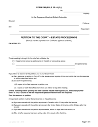 Form P43 Petition to the Court - Estate Proceedings - British Columbia, Canada