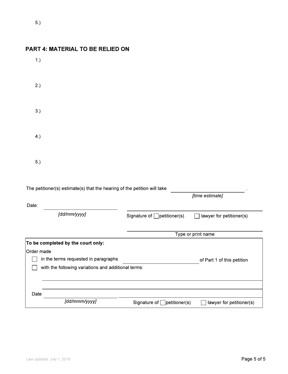 Form P43 Petition to the Court - Estate Proceedings - British Columbia, Canada, Page 5