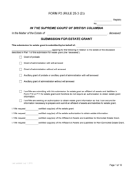 Form P2 &quot;Submission for Estate Grant&quot; - British Columbia, Canada