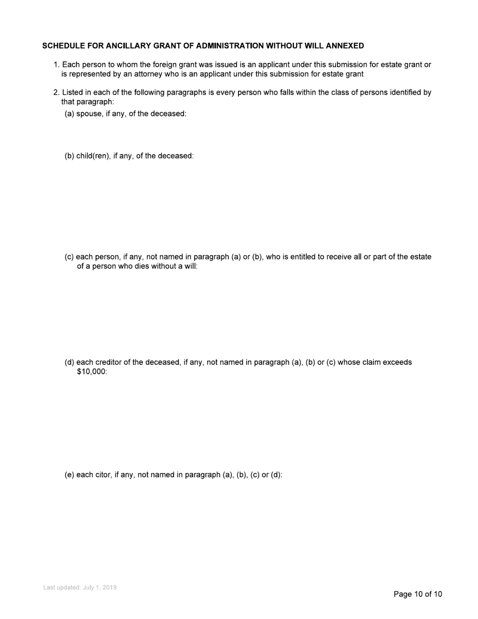 Form P2 Submission for Estate Grant - British Columbia, Canada, Page 10