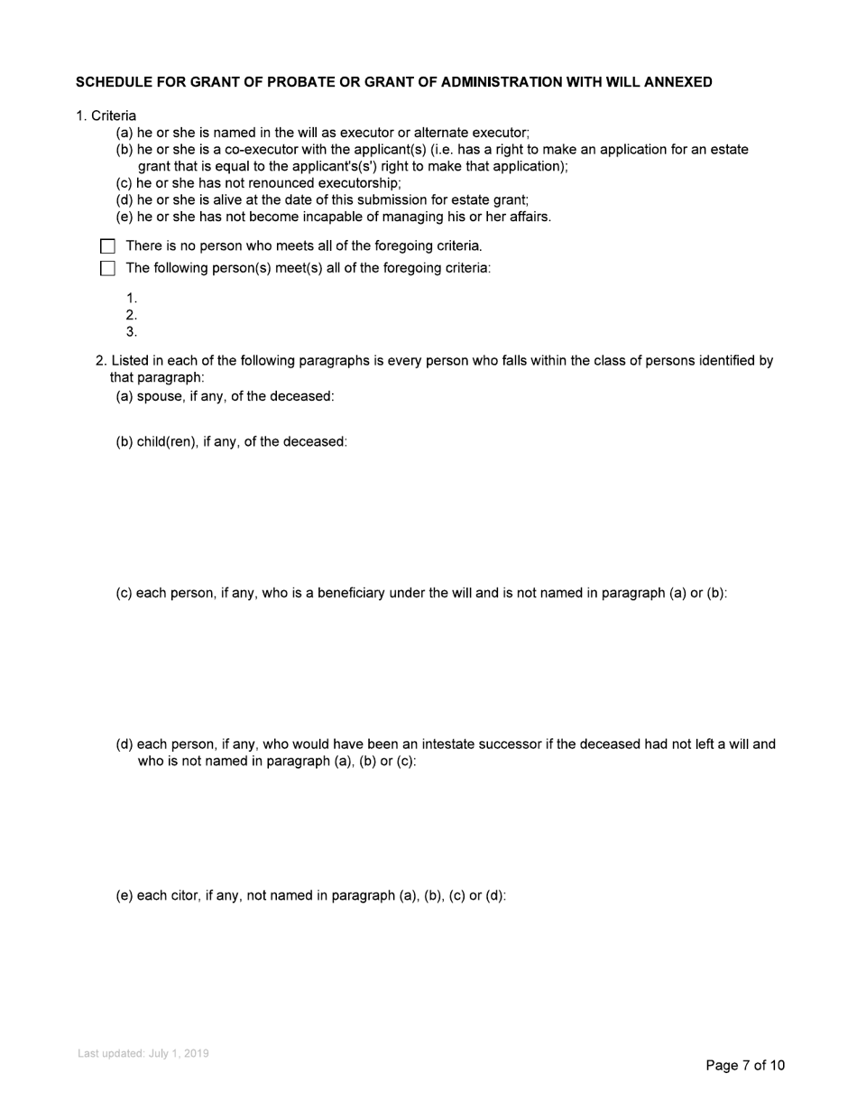 Form P2 Submission for Estate Grant - British Columbia, Canada, Page 7