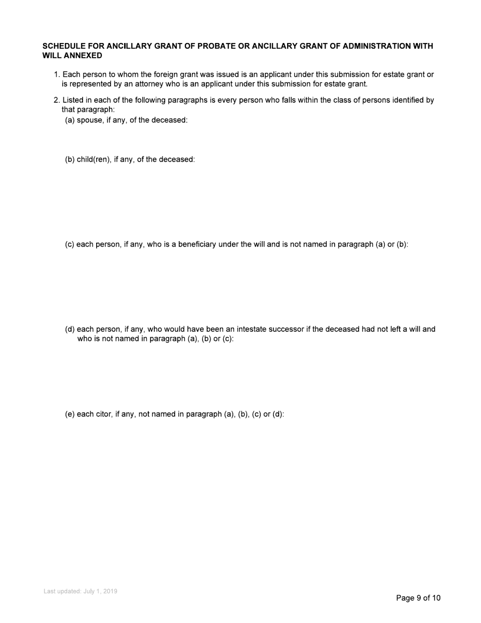 Form P2 Submission for Estate Grant - British Columbia, Canada, Page 9