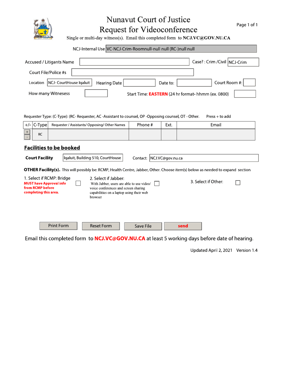 Request for Videoconference - Nunavut, Canada, Page 1