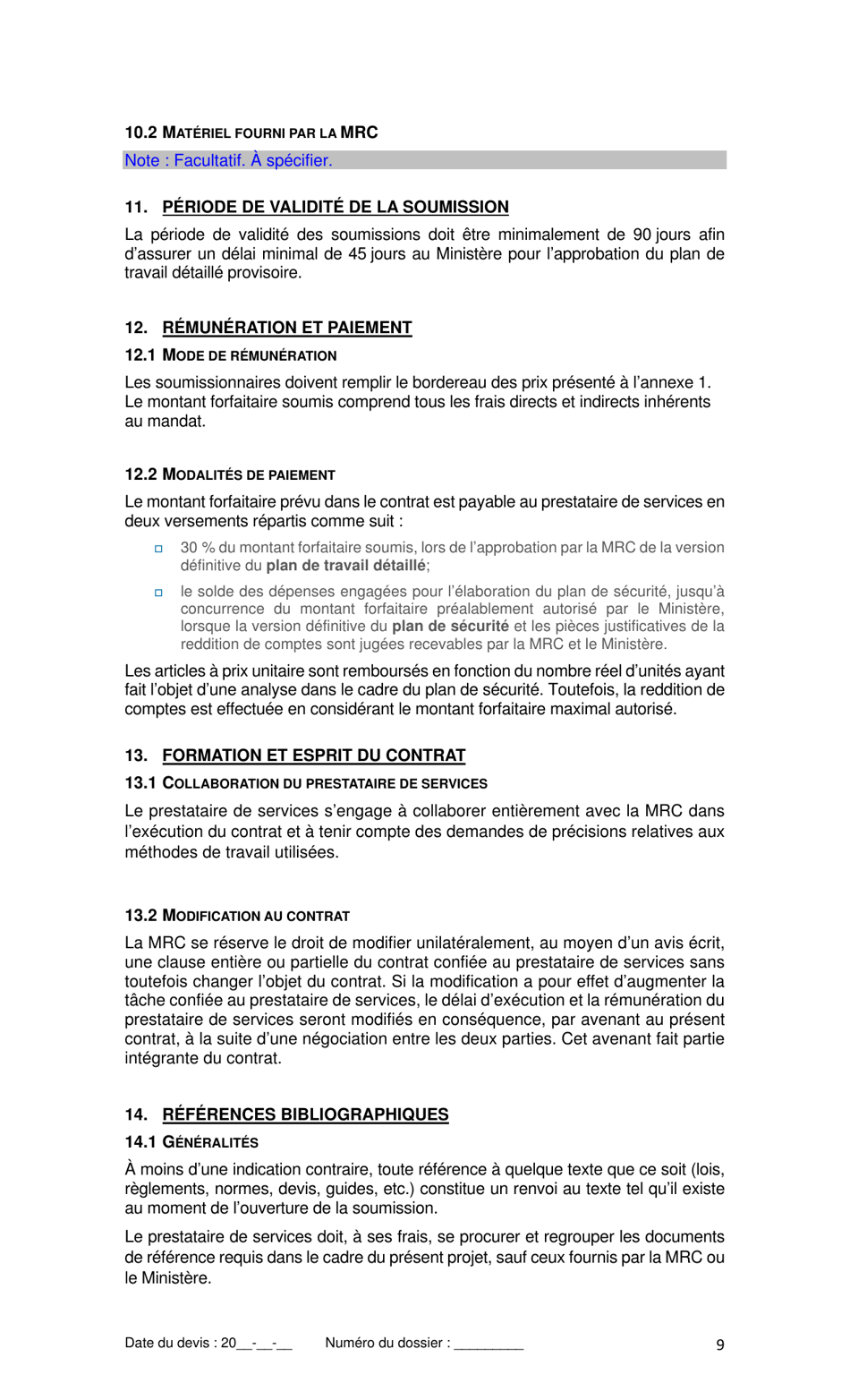Devis Type De Services Professionnels - Elaboration Dun Plan De Securite - Quebec, Canada (French), Page 11